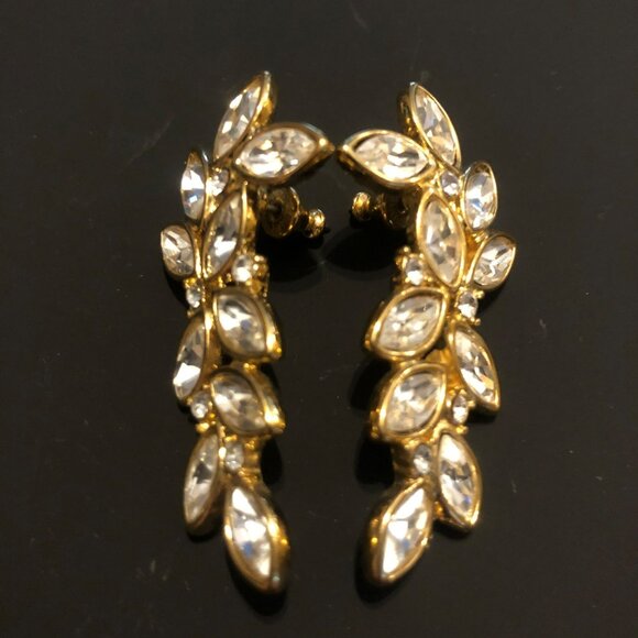 Monet Pierced Earrings Clear Faceted Glass Rhinestones VTG Signed 70s - Picture 1 of 4